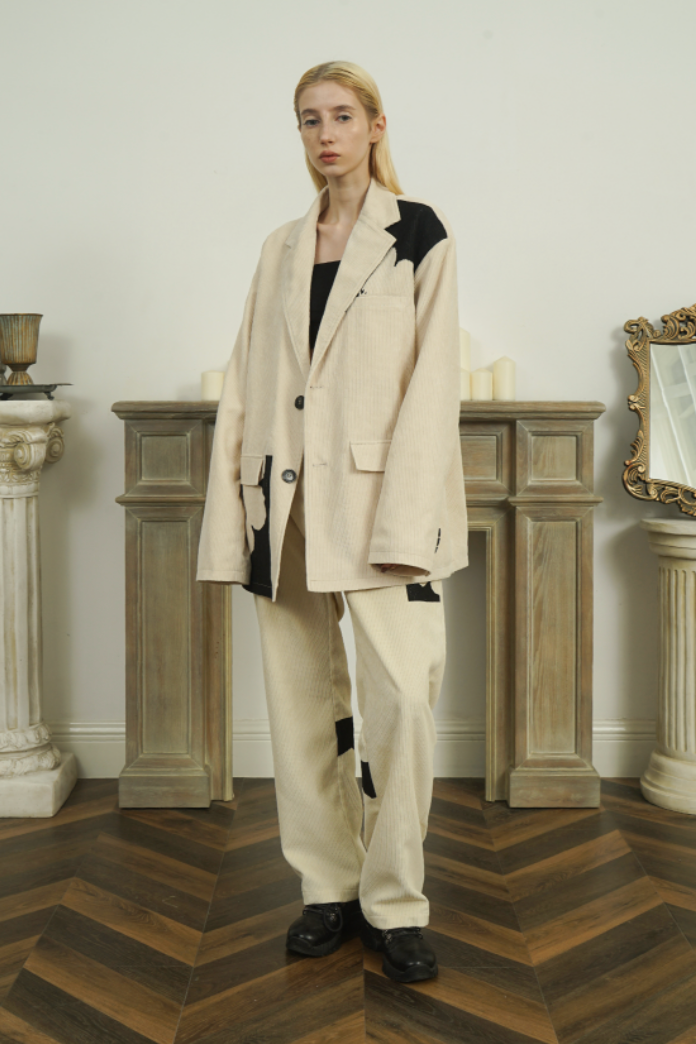 EMPTY REFERENCE Corduroy Floral Print Suit Pants