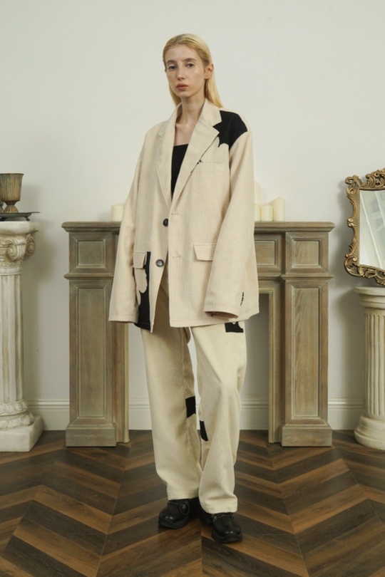 EMPTY REFERENCE Corduroy Floral Print Suit Pants