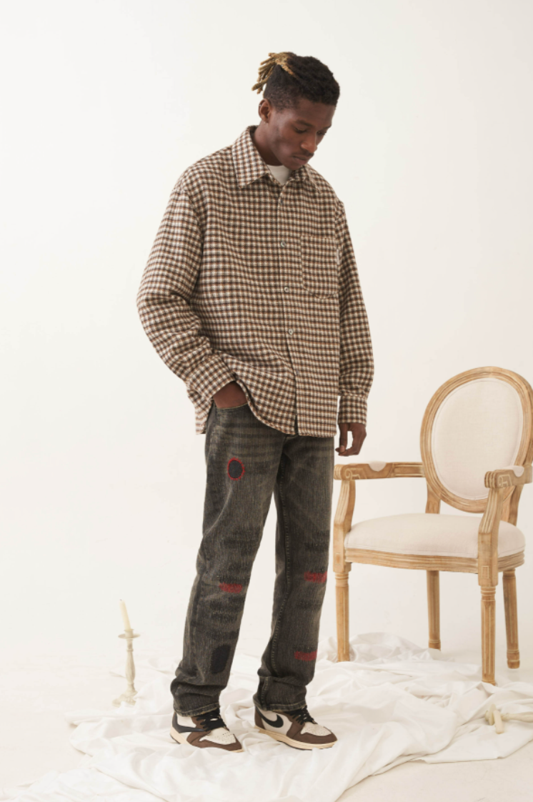 EMPTY REFERENCE Stitching Patch Denim Pants