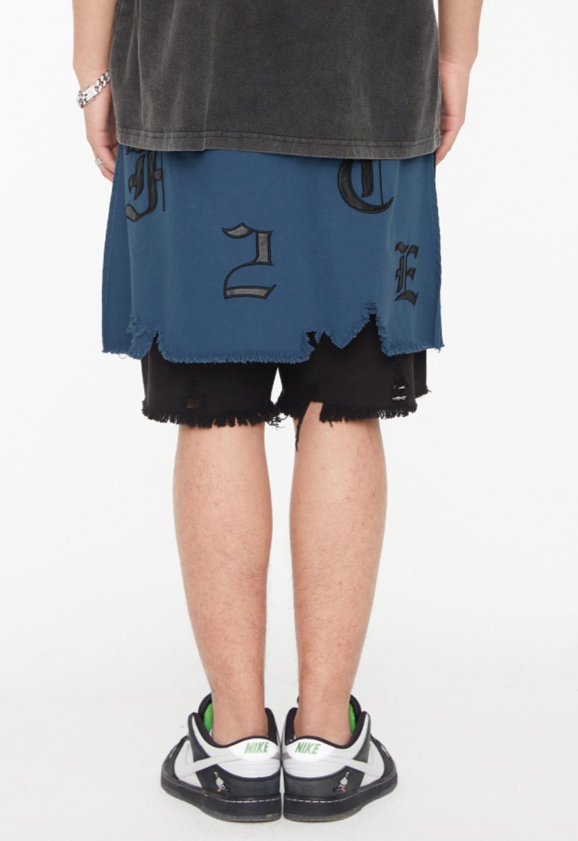 F2CE Removable Letters Leather Embroidery Shorts