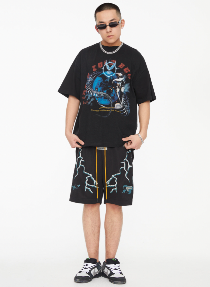 F2CE Lightning Print Embroidery Shorts