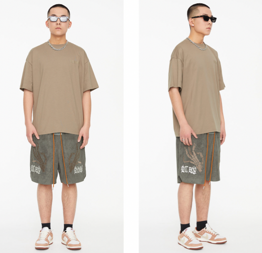 F2CE Skeleton Hands Suede Embroidered Shorts