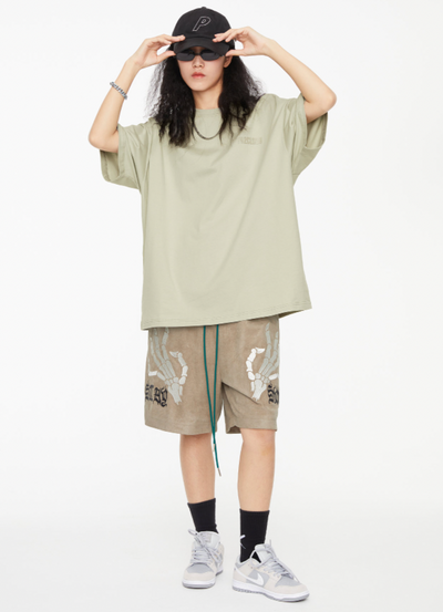 F2CE Skeleton Hands Suede Embroidered Shorts