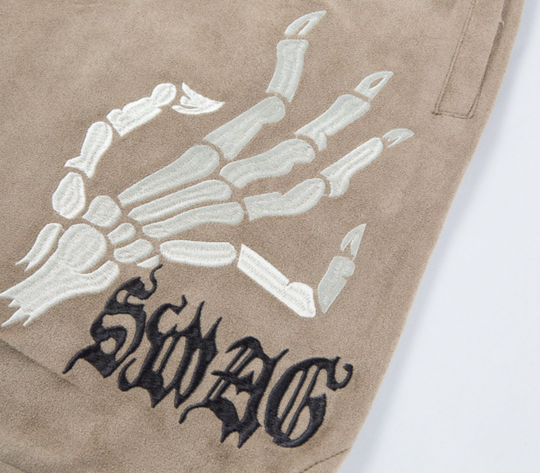 F2CE Skeleton Hands Suede Embroidered Shorts