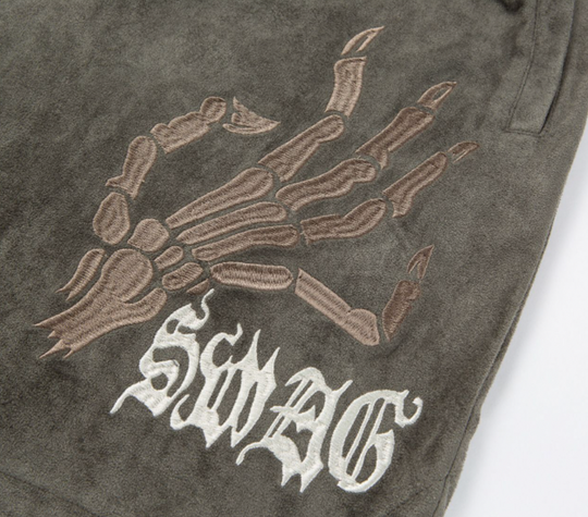 F2CE Skeleton Hands Suede Embroidered Shorts
