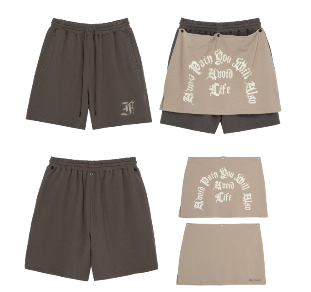 F2CE Removable Gothic Letters Embroidered Shorts