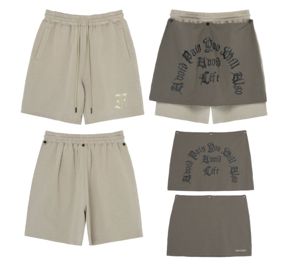 F2CE Removable Gothic Letters Embroidered Shorts