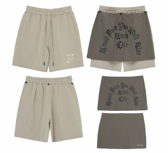 F2CE Removable Gothic Letters Embroidered Shorts