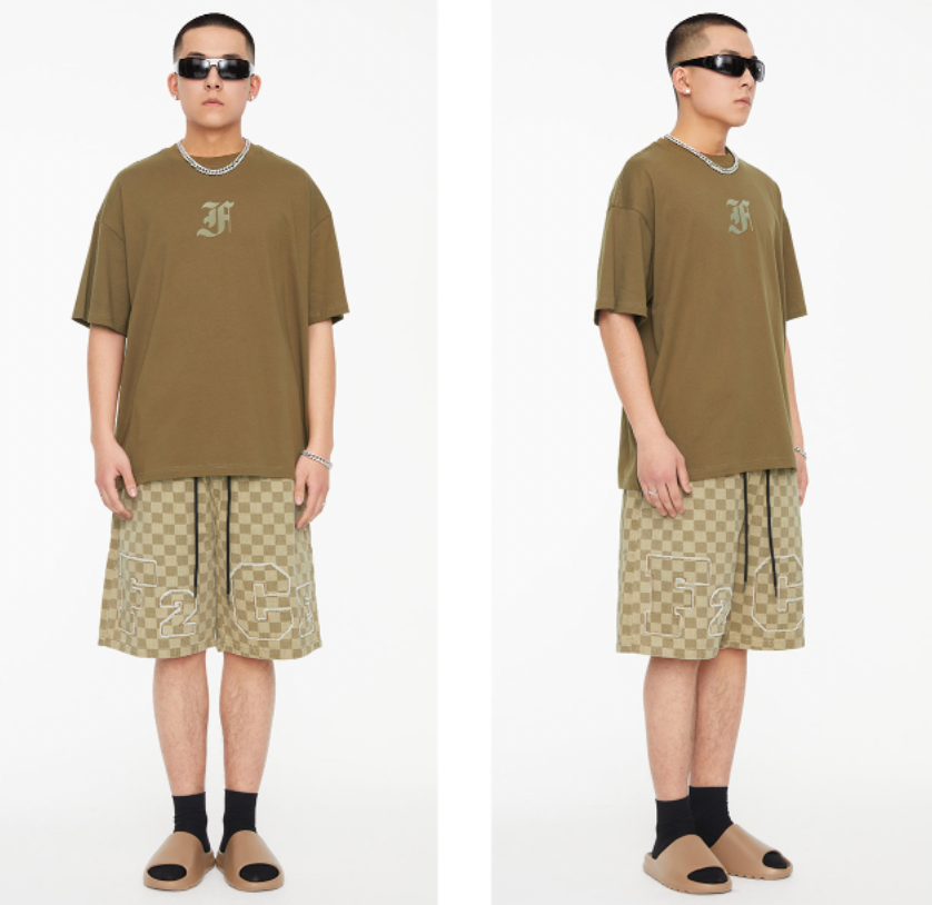 F2CE Jacquard Plaid Embroidered Denim Shorts