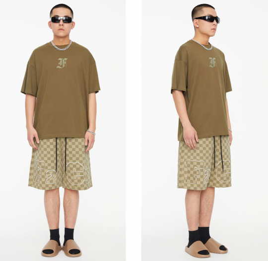 F2CE Jacquard Plaid Embroidered Denim Shorts