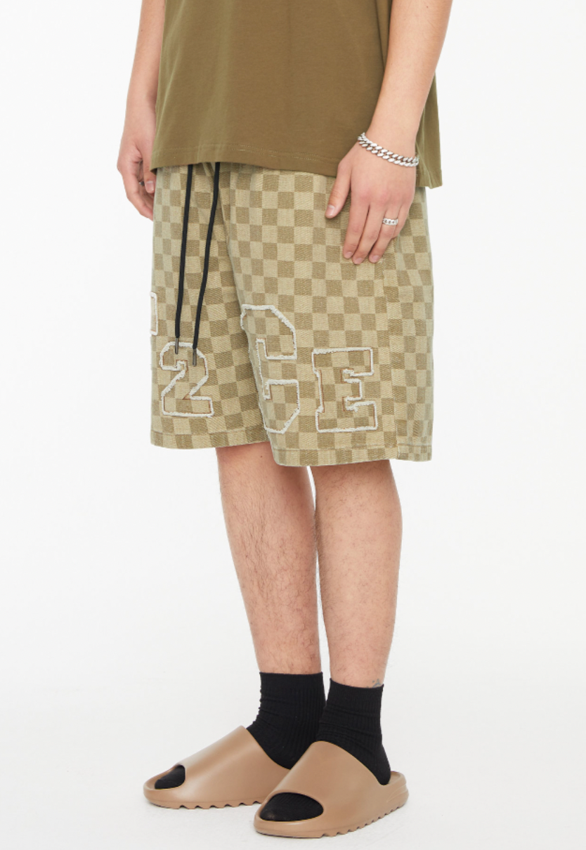 F2CE Jacquard Plaid Embroidered Denim Shorts
