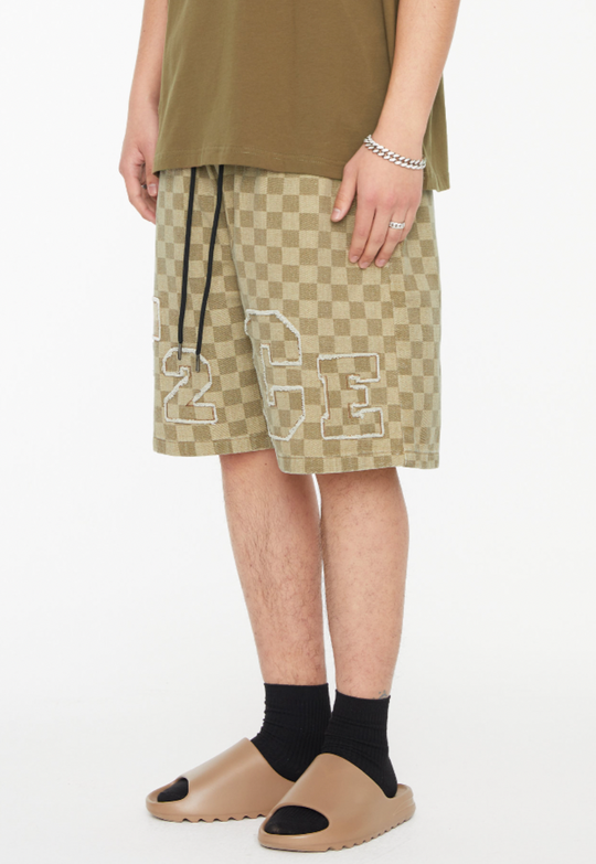 F2CE Jacquard Plaid Embroidered Denim Shorts
