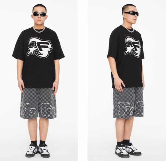 F2CE Jacquard Plaid Embroidered Denim Shorts