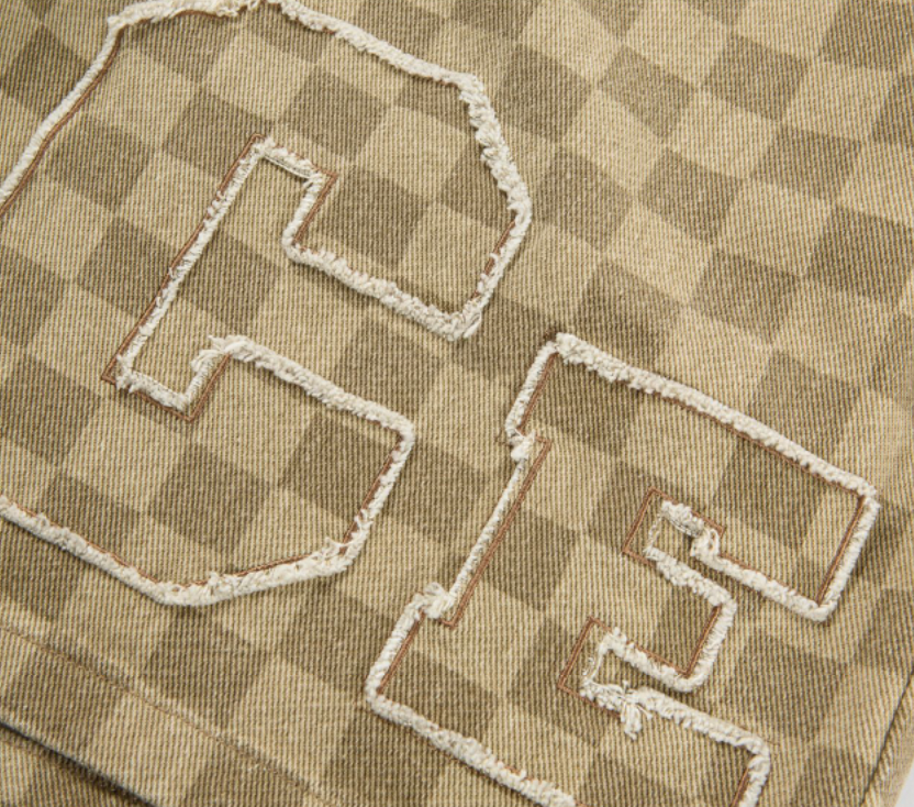 F2CE Jacquard Plaid Embroidered Denim Shorts