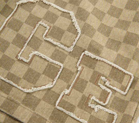 F2CE Jacquard Plaid Embroidered Denim Shorts