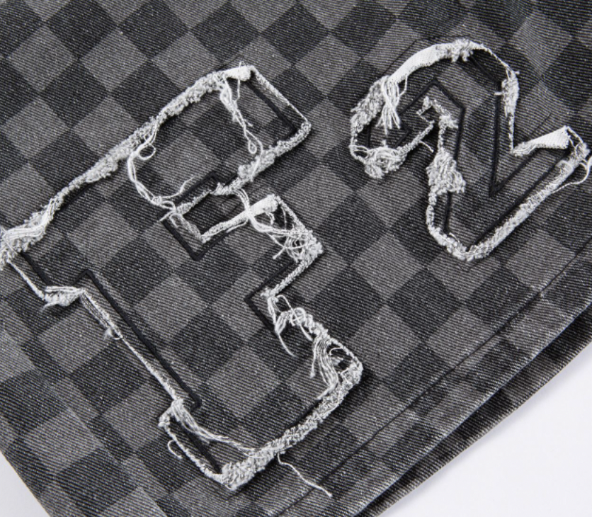 F2CE Jacquard Plaid Embroidered Denim Shorts