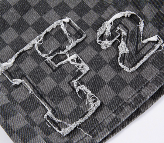 F2CE Jacquard Plaid Embroidered Denim Shorts