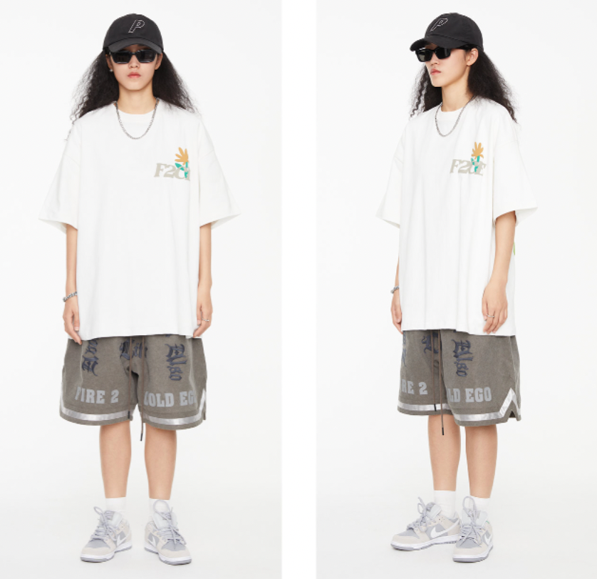 F2CE Washed Gothic Letters Embroidered Shorts