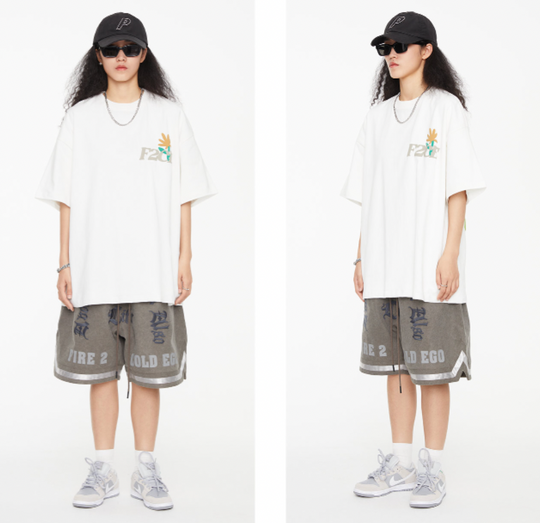 F2CE Washed Gothic Letters Embroidered Shorts