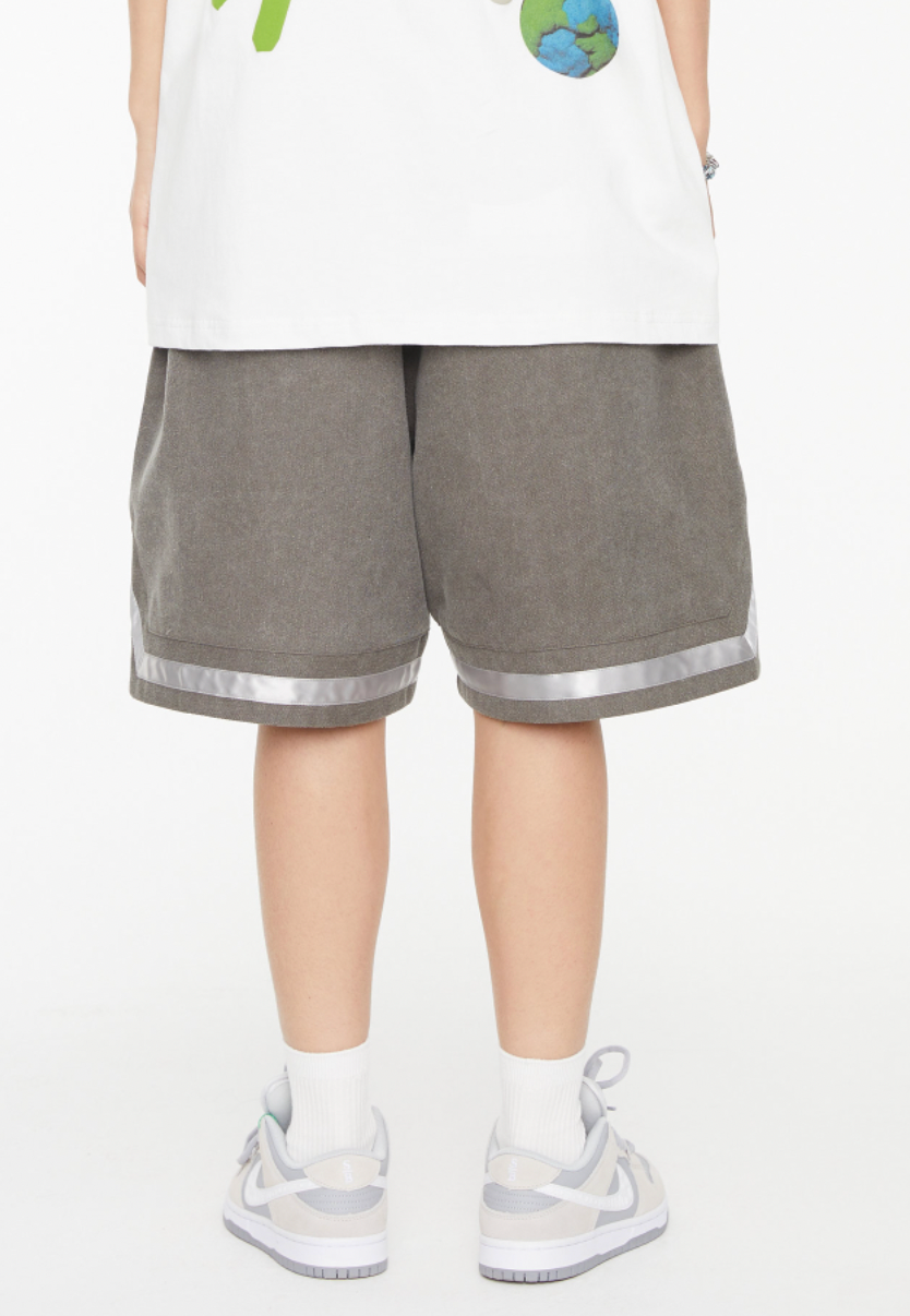 F2CE Washed Gothic Letters Embroidered Shorts