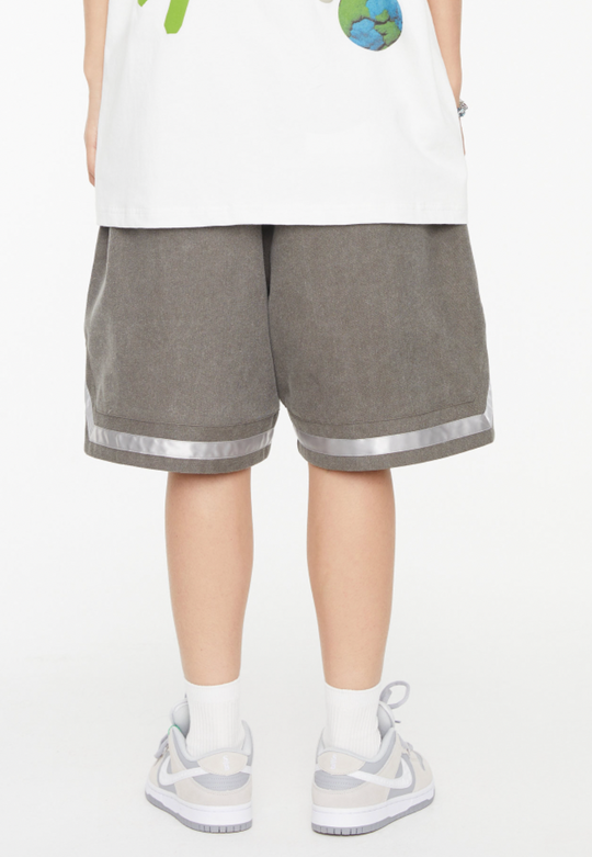 F2CE Washed Gothic Letters Embroidered Shorts