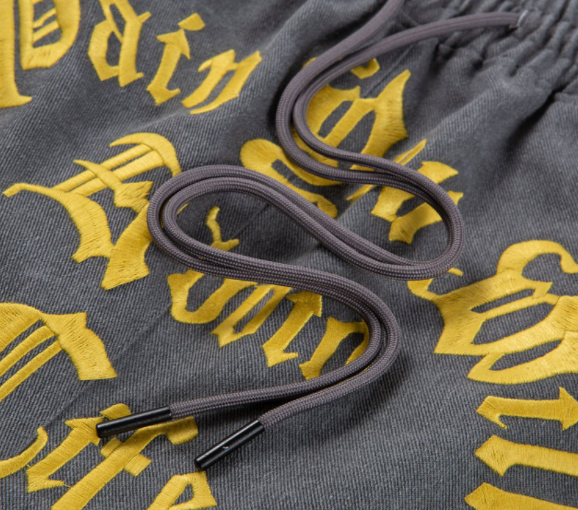 F2CE Washed Gothic Letters Embroidered Shorts