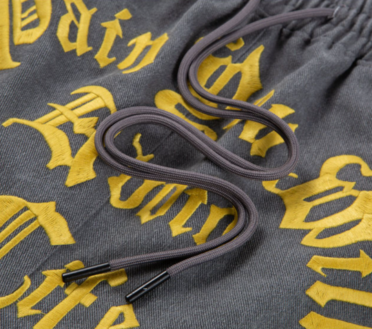 F2CE Washed Gothic Letters Embroidered Shorts