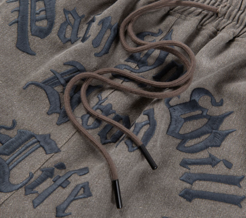 F2CE Washed Gothic Letters Embroidered Shorts