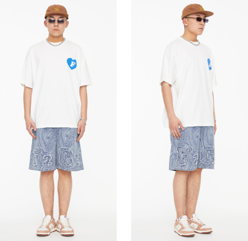 F2CE Washed Paisley Denim Shorts