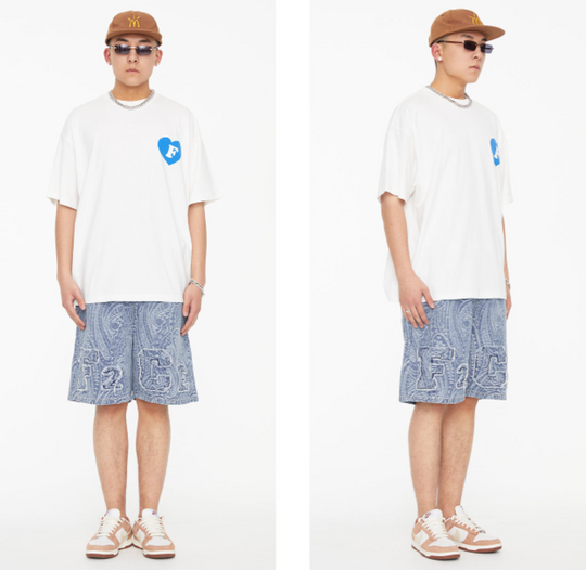 F2CE Washed Paisley Denim Shorts