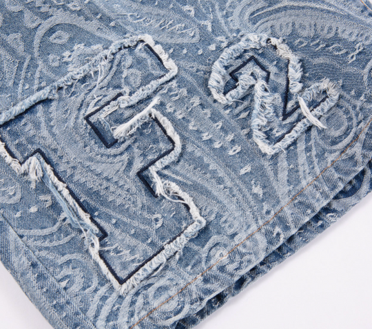 F2CE Washed Paisley Denim Shorts