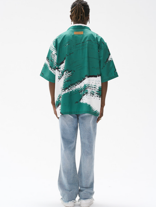 Harsh and Cruel Brush Print Graffiti Font Cuban Shirt