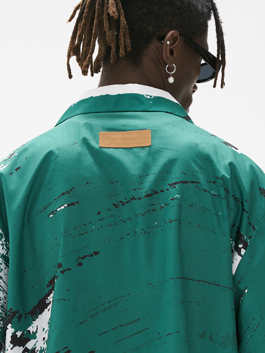 Harsh and Cruel Brush Print Graffiti Font Cuban Shirt