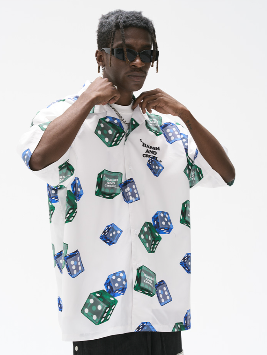 Harsh and Cruel 3D Dice Print Cuban Shirt