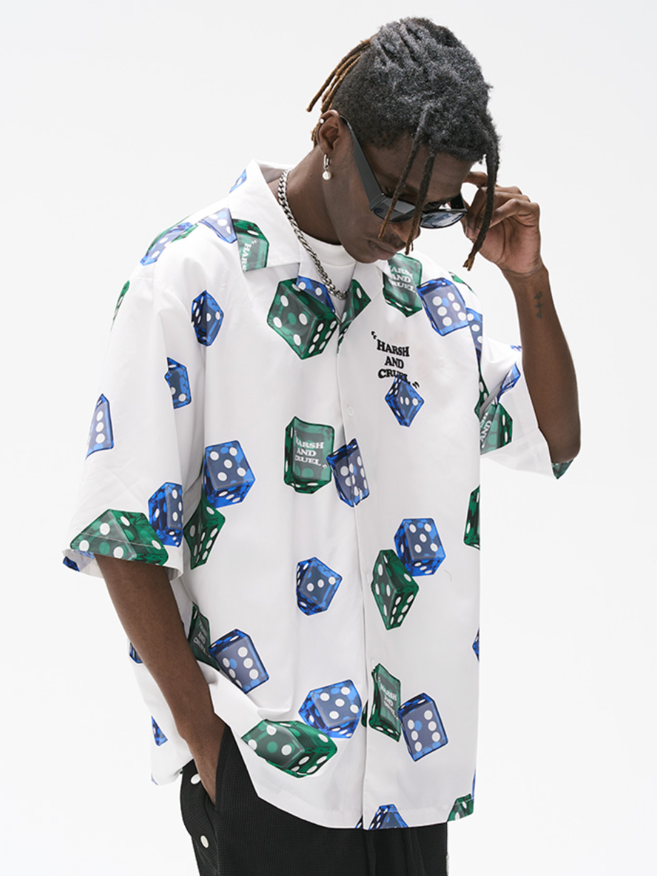 Harsh and Cruel 3D Dice Print Cuban Shirt