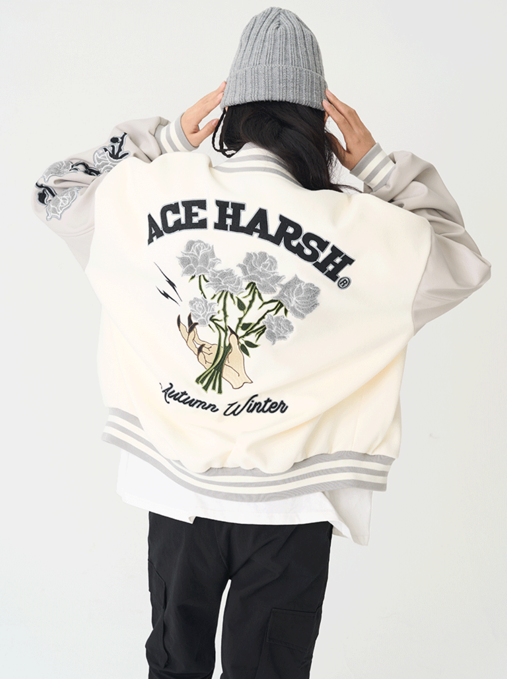 Harsh and Cruel Bouquet Of White Roses Varsity Jacket