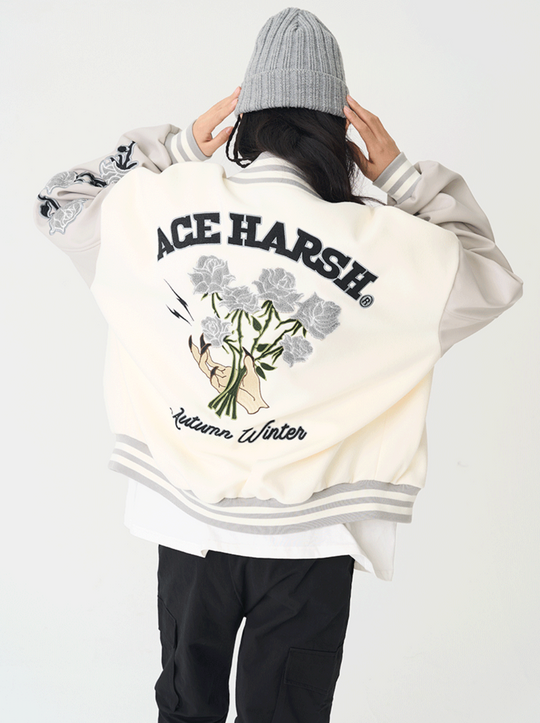 Harsh and Cruel Bouquet Of White Roses Varsity Jacket