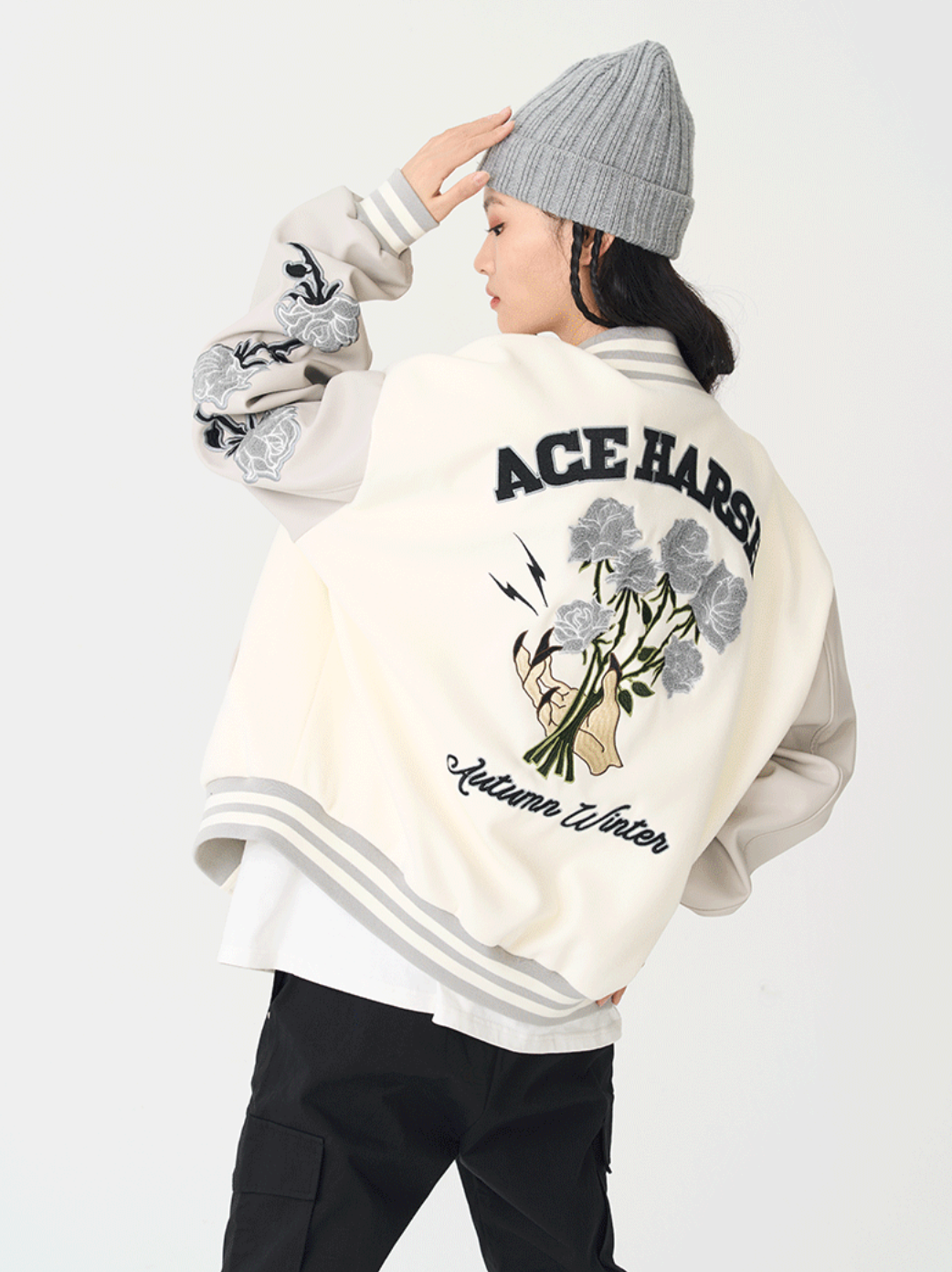 Harsh and Cruel Bouquet Of White Roses Varsity Jacket