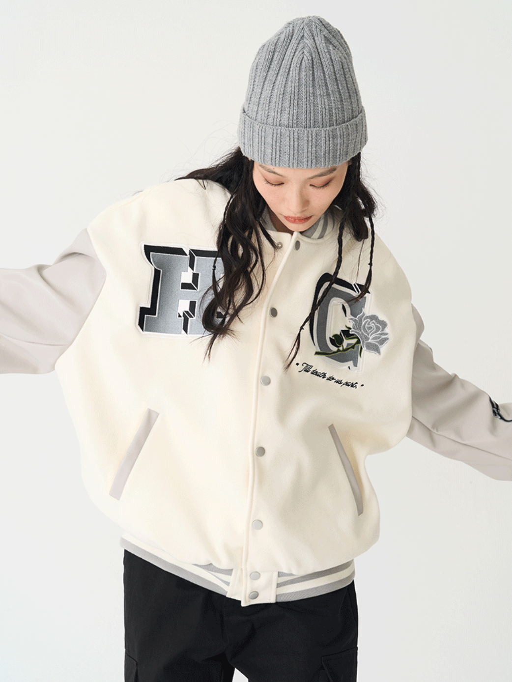 Harsh and Cruel Bouquet Of White Roses Varsity Jacket