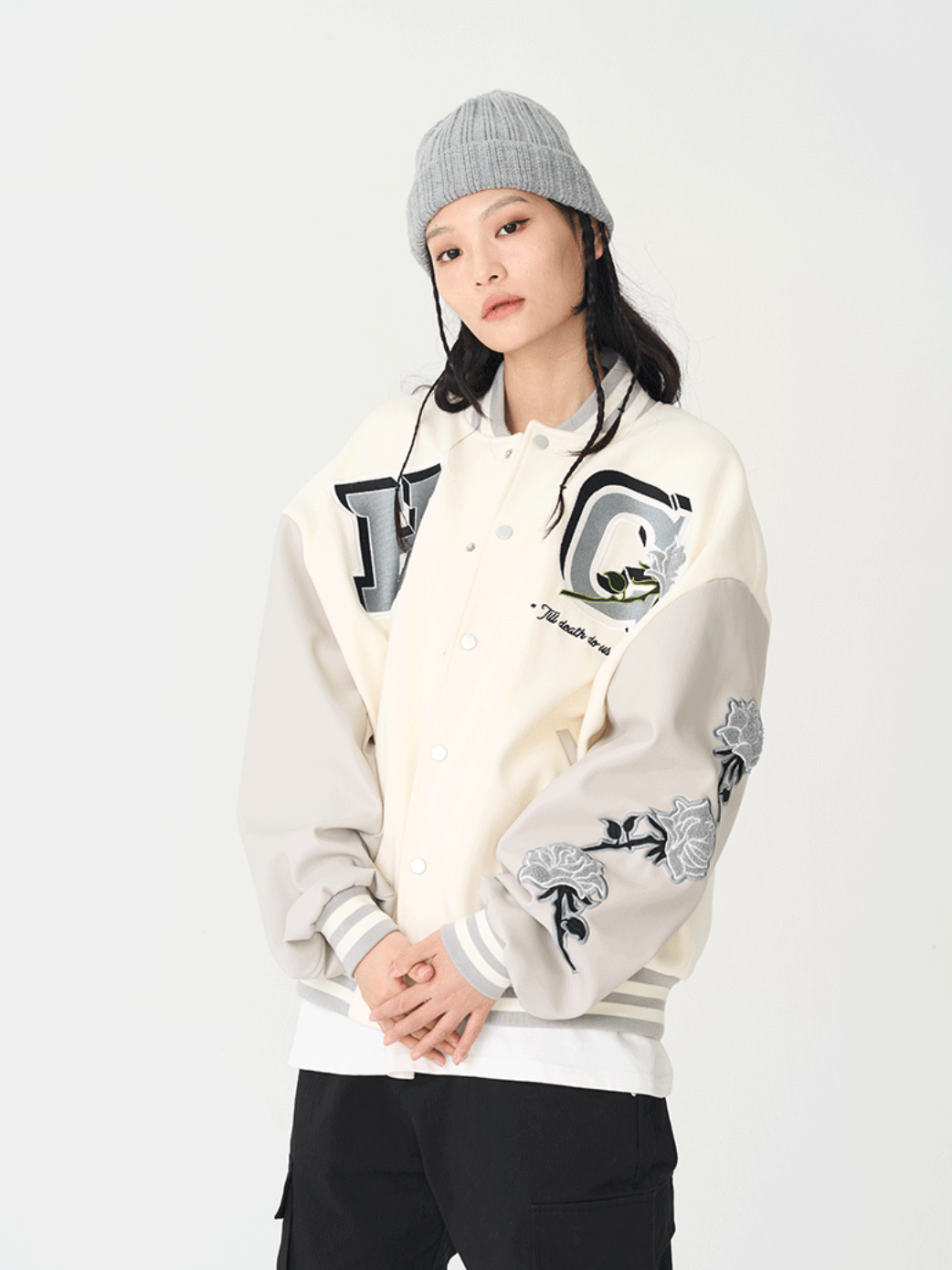 Harsh and Cruel Bouquet Of White Roses Varsity Jacket