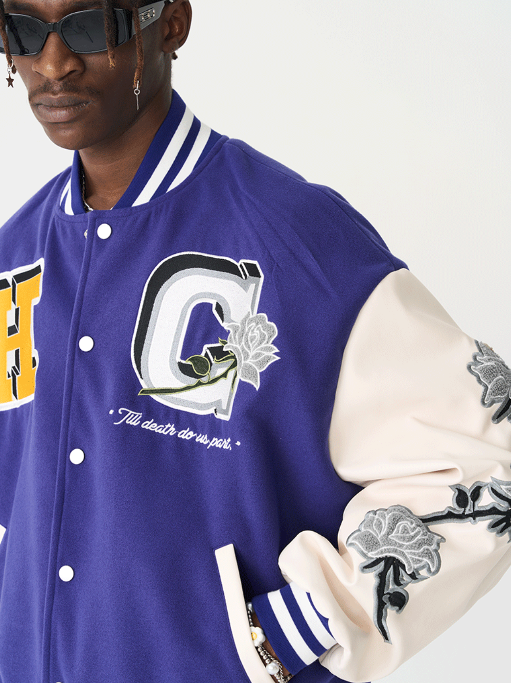 Harsh and Cruel Bouquet Of White Roses Varsity Jacket