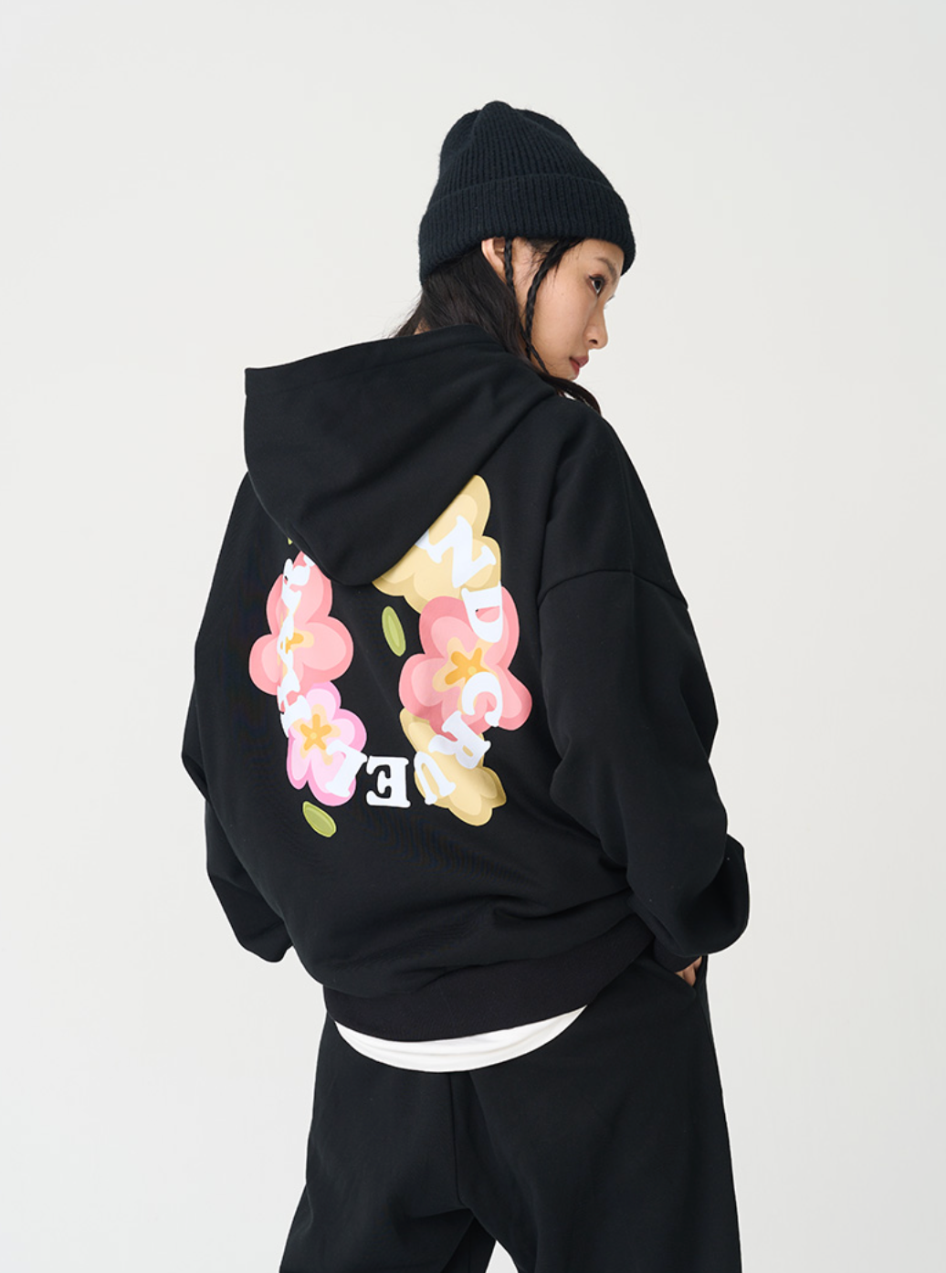 Harsh and Cruel Handpainted Flowers Ring Printed Hoodie