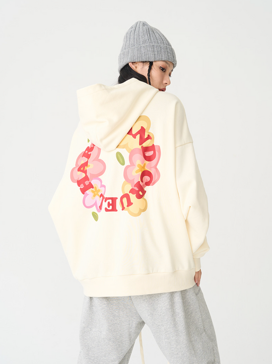 Harsh and Cruel Handpainted Flowers Ring Printed Hoodie