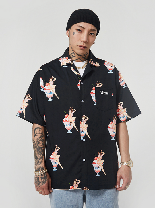 VOTE Ice Cream Girl Cuban Shirt