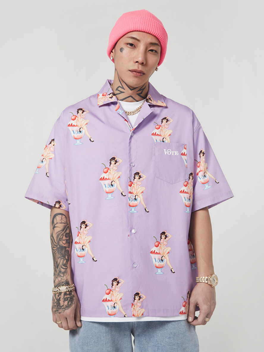 VOTE Ice Cream Girl Cuban Shirt