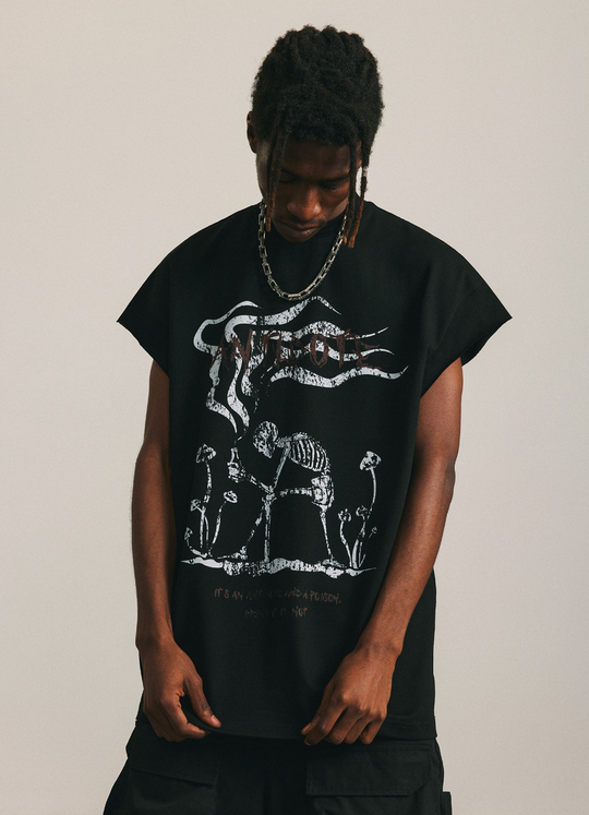 ANTIDOTE Skeleton Print Sleeveless Tee