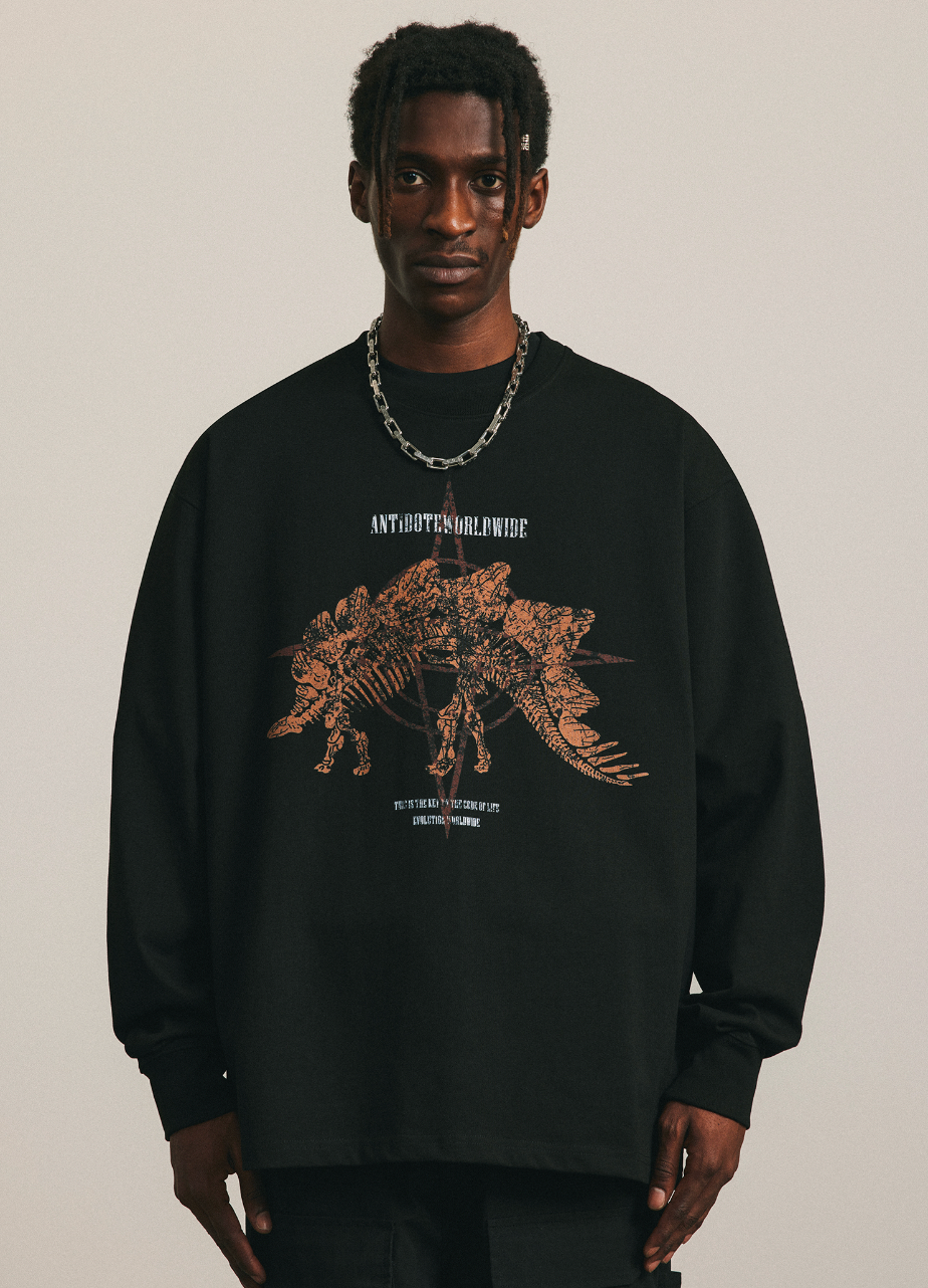 ANTIDOTE Dinosaur Printed Long Sleeved Tee