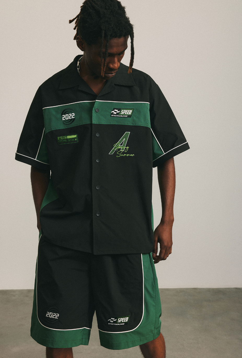 ANTIDOTE Nylon Patchwork Lapel Shirt