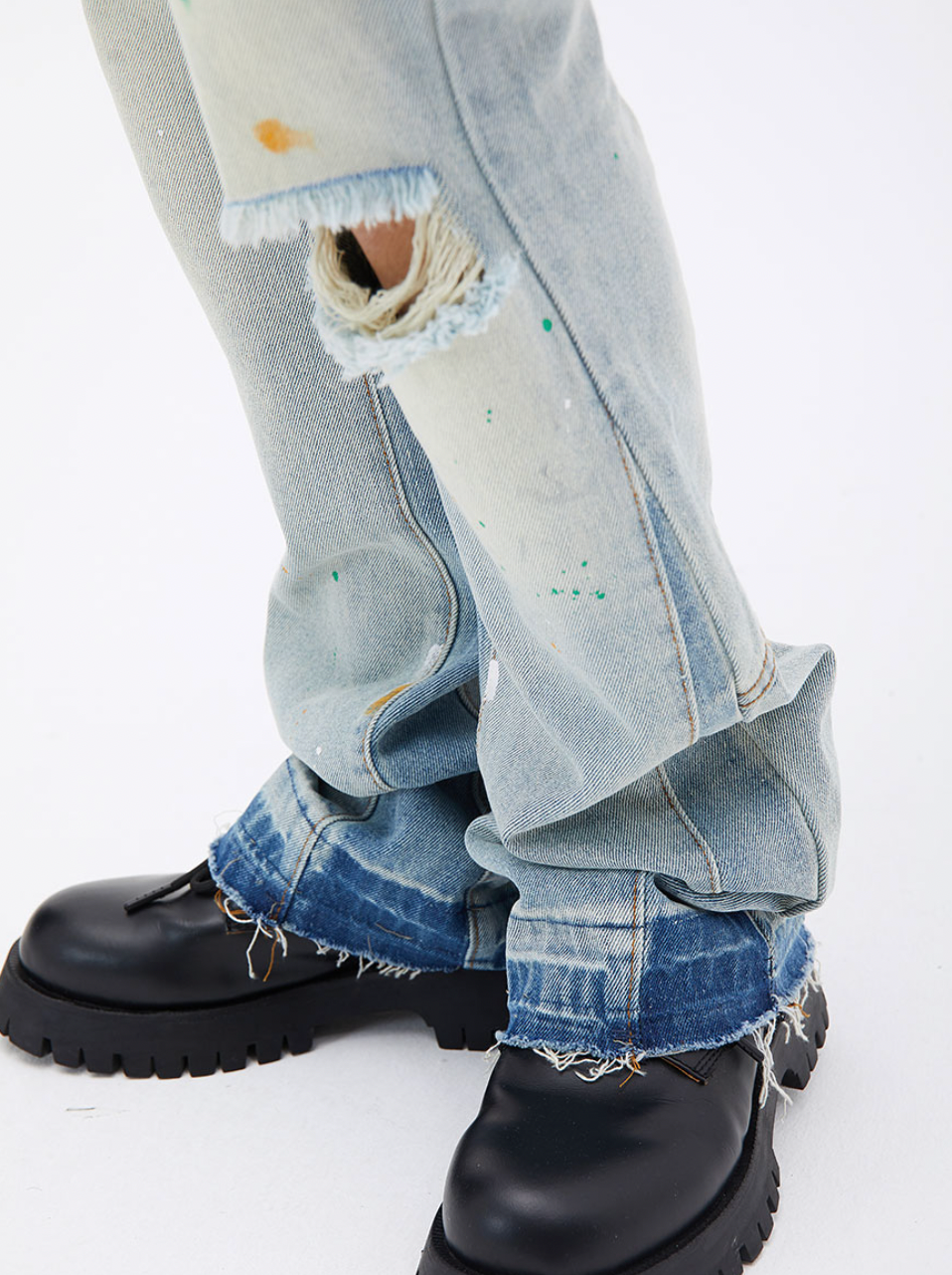 F3F Select Ink Splash Washed Flare Denim  jeans