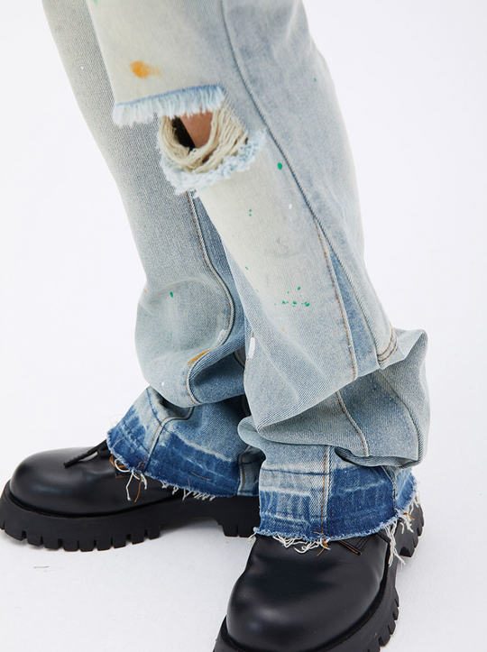 F3F Select Ink Splash Washed Flare Denim  jeans